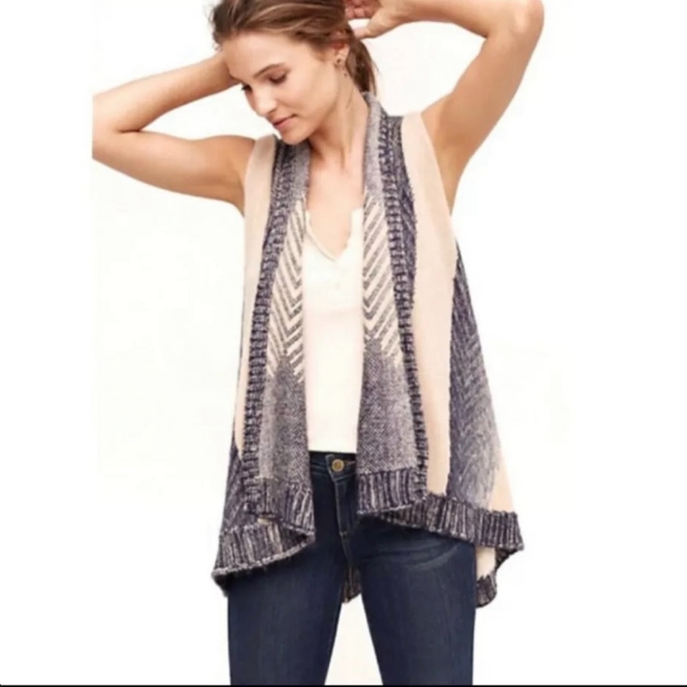 Anthropologie Cream and Blue Sweater Vest